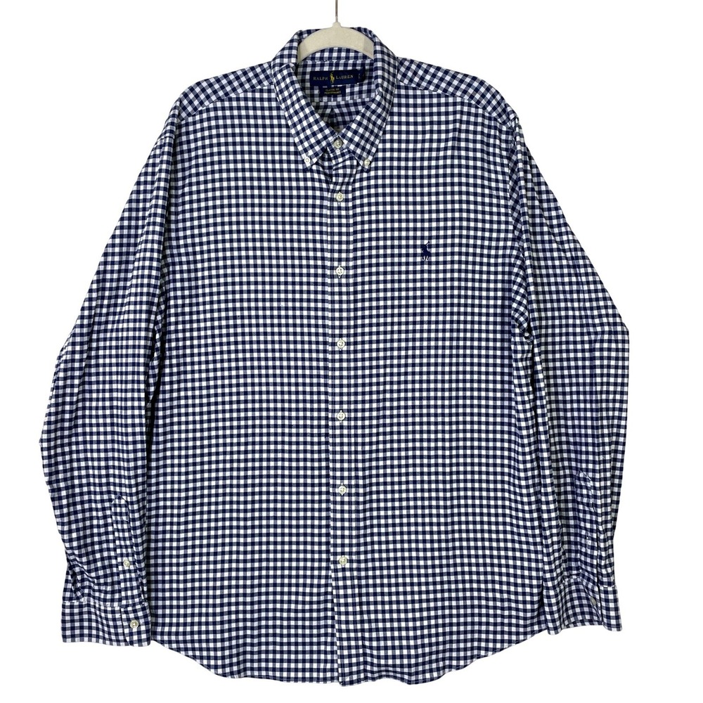 Ralph Lauren Classic Fit Performance Shirt Mens XXL Gingham Navy White Button up